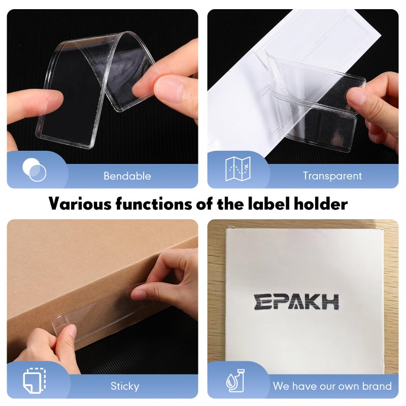 Epakh Label Holders Adhesive Shelf Tag 1.2 x 4.3 Inch Clear Shelf Tag Index Card Pockets Plastic Drawers File Cabinet Storage Bins Label Holder for Supermarket Bookshelf Mailbox Business Kitchen (50 Pack) - Image 4